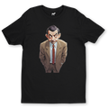 Black t-shirt with a graphic of a character in a suit